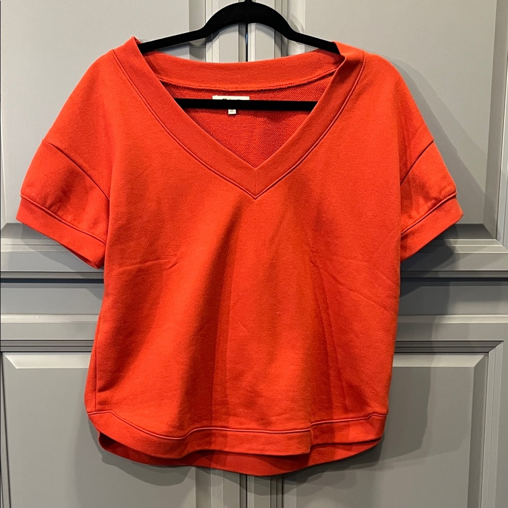 Madewell Bright Orange V-Neck Sweatshirt
